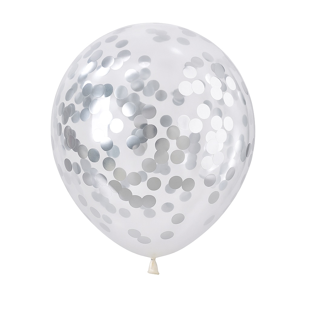 100ct, 12in, Silver Confetti Latex Balloons