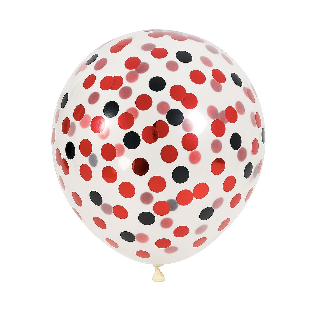 100ct, 12in, Red and Black Confetti Latex Balloons