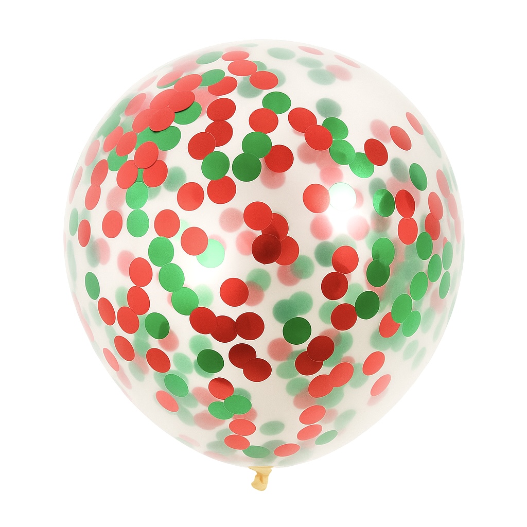 100ct, 12in, Red and Green Confetti Latex Balloons