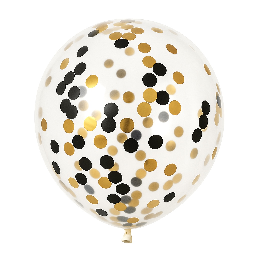 100ct, 12in, Gold and Black Confetti Latex Balloons