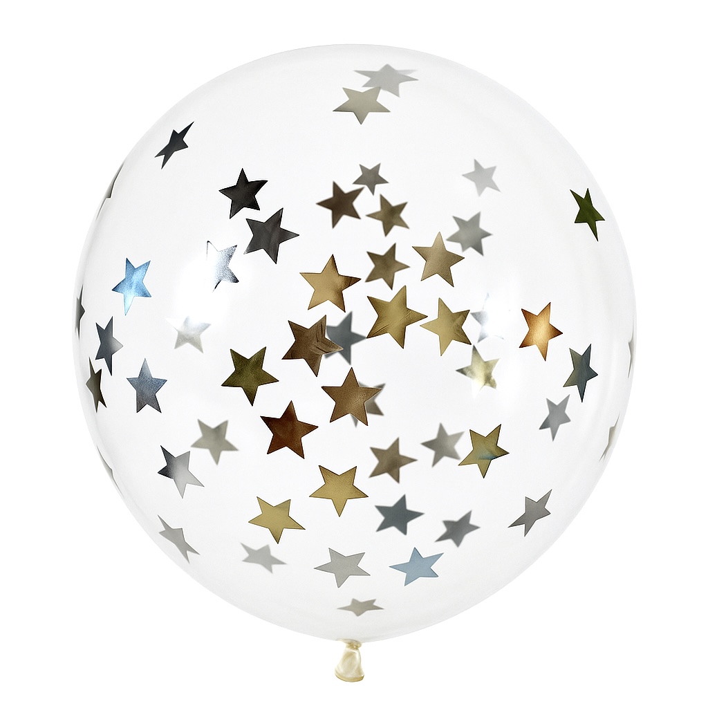 100ct, 12in, Silver Star Confetti Latex Balloons