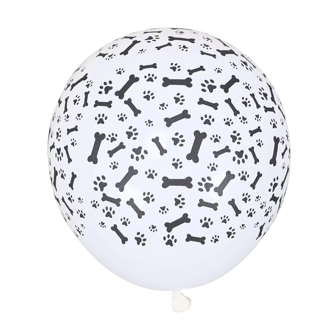 100ct, 12in, Puppy Paw And Bone Printed White latex balloons