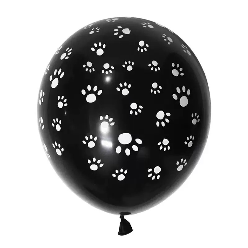 100ct, 12in, Dog Paw Printed Black latex balloons