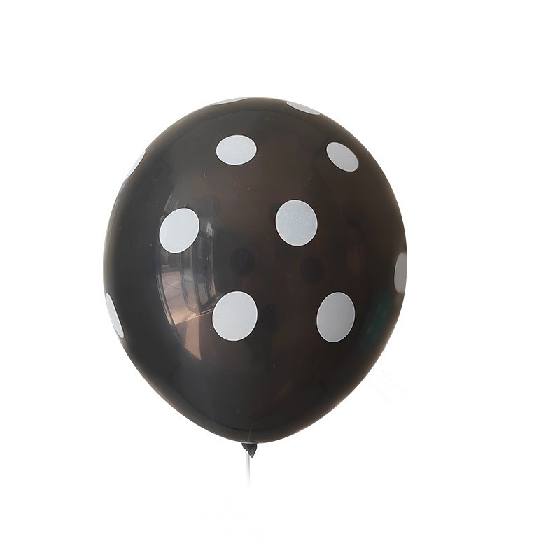 100ct, 12in, Polka Dot Printed Black Latex Balloons