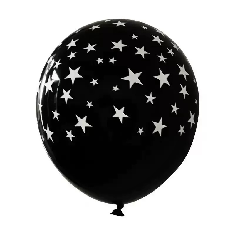 100ct, 12in, Stars Printed Black latex balloons