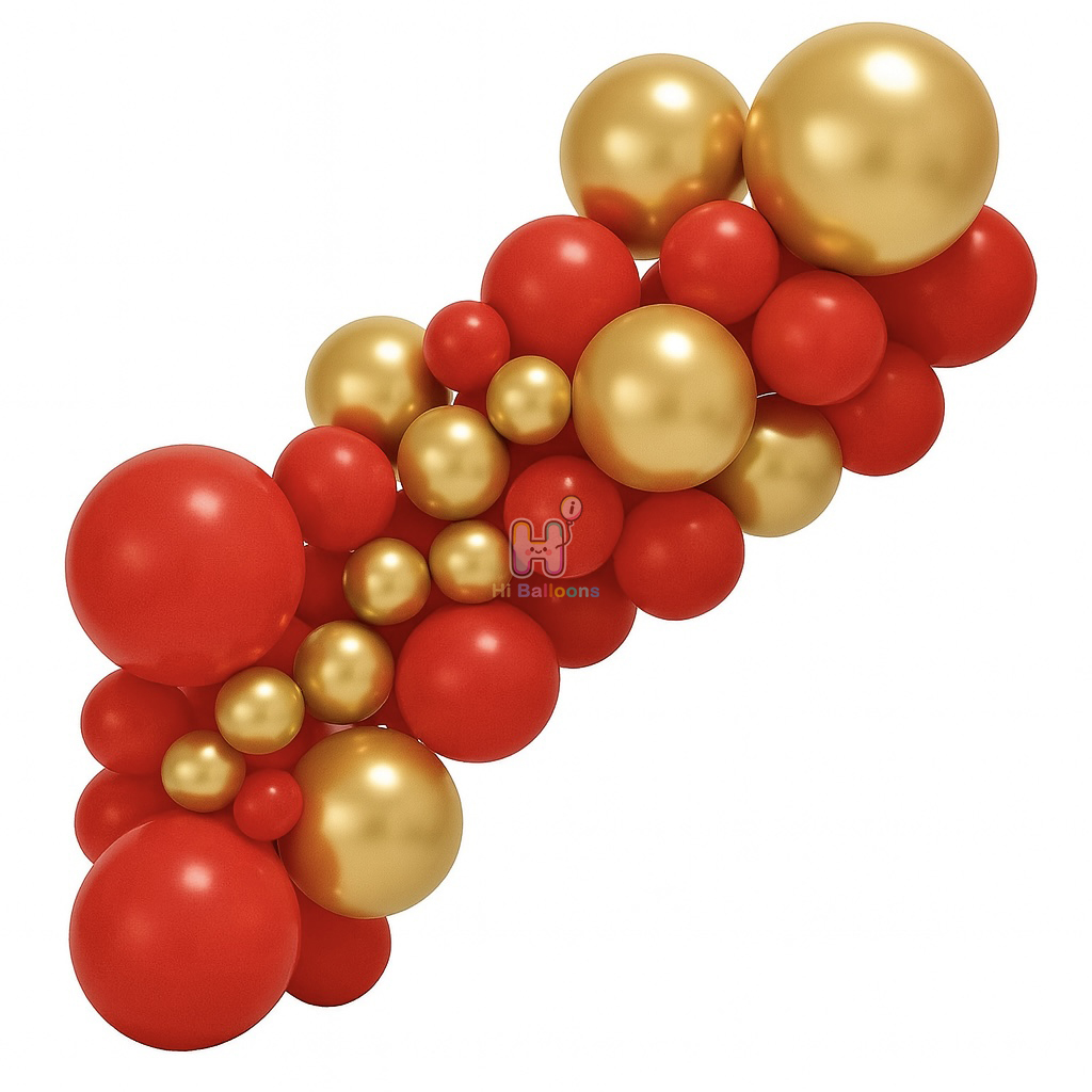 6-8 FT, Red,Gold, Christmas Latex Balloon Garland Kit