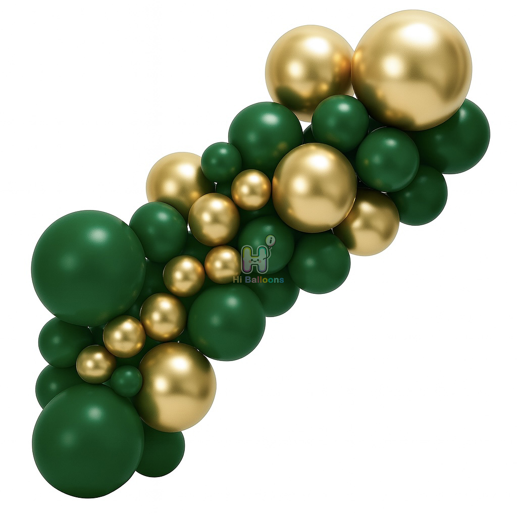 6-8FT, Dark Green,Gold, Christmas Latex Balloon Garland Kit
