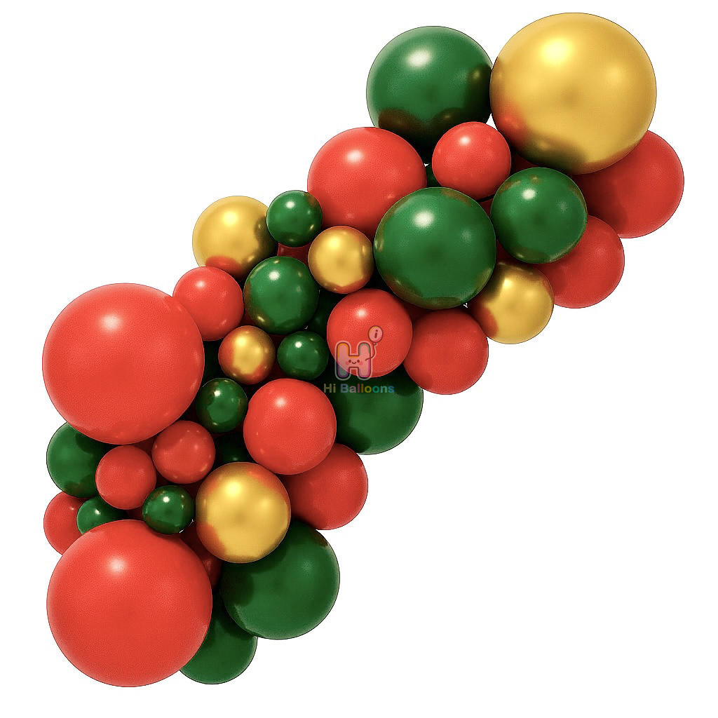 6-8 FT, Dark Green,Red,Gold, Christmas Latex Balloon Garland Kit