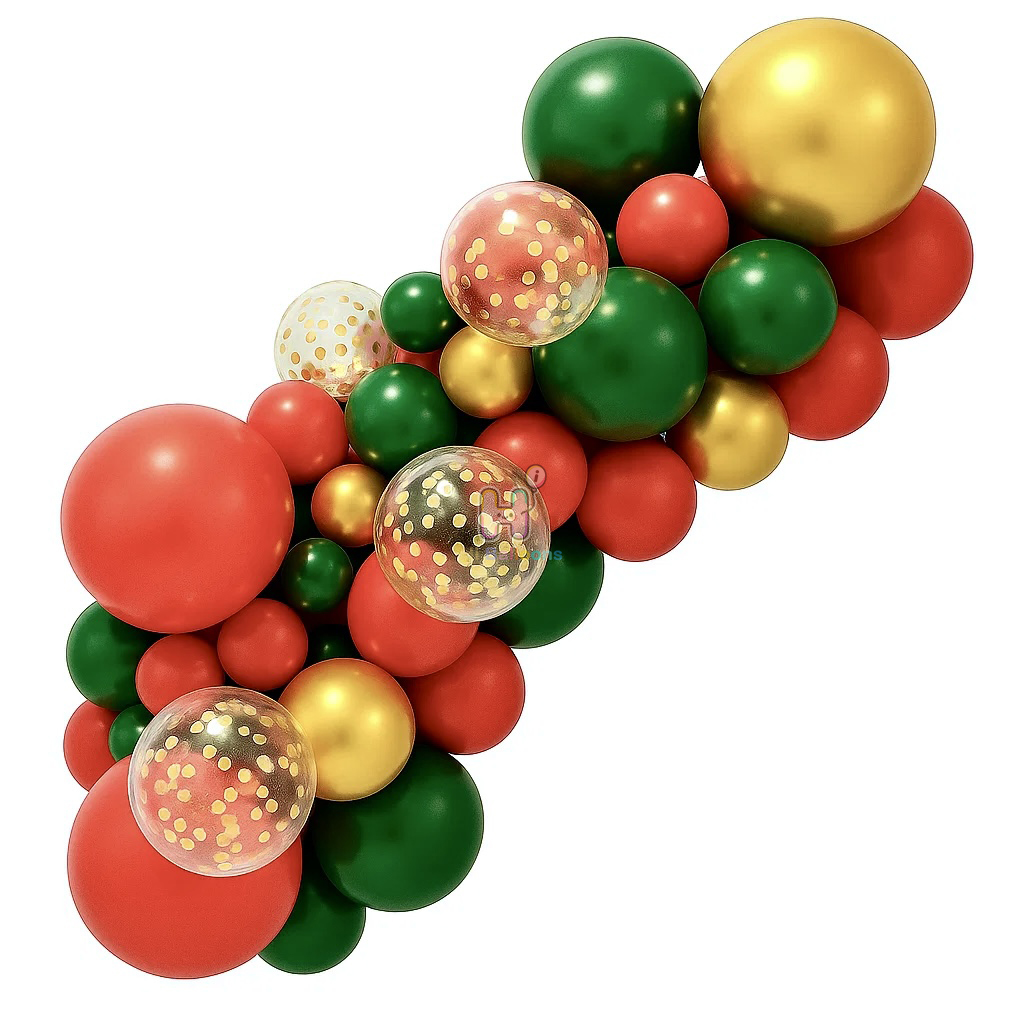 6-8 FT, Dark Green,Red,Gold,Gold Confetti,Christmas Latex Balloon Garland Kit