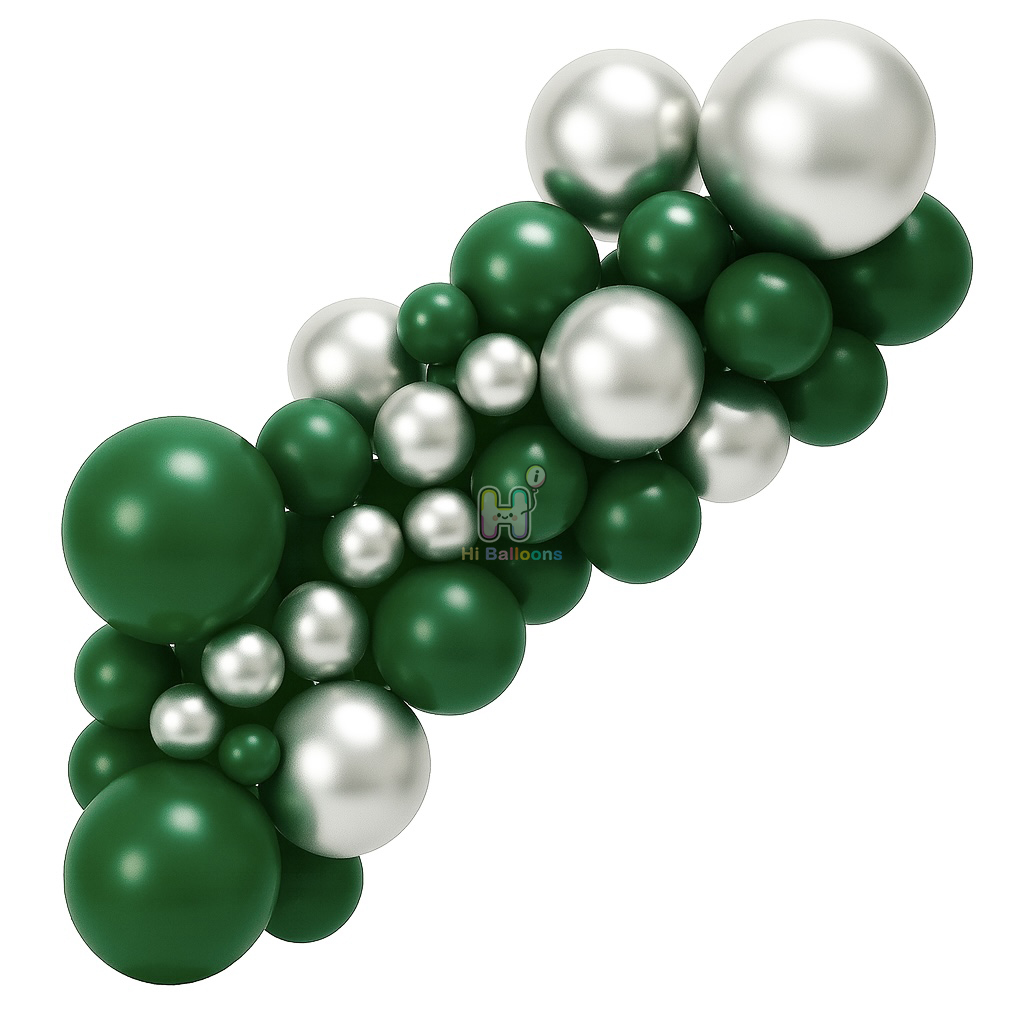 6-8 FT, Dark Green,Silver,Christmas Latex Balloon Garland Kit
