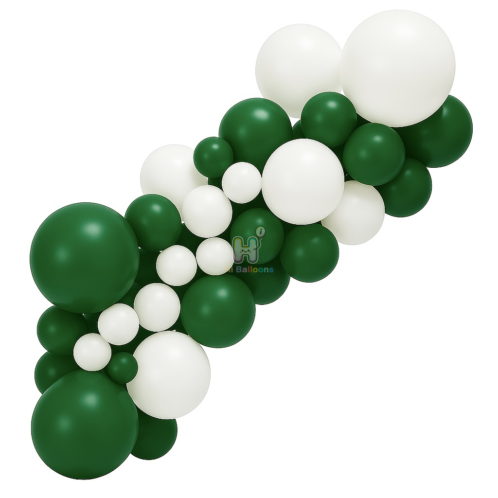 6-8 FT, White,Dark Green, Christmas Latex Balloon Garland Kit
