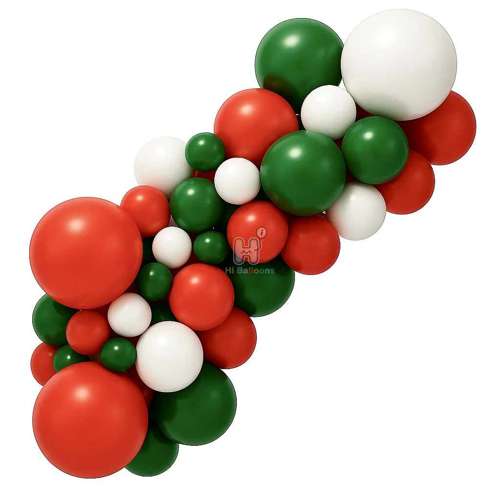 6-8 FT, White,Dark Green,Red, Christmas Latex Balloon Garland Kit