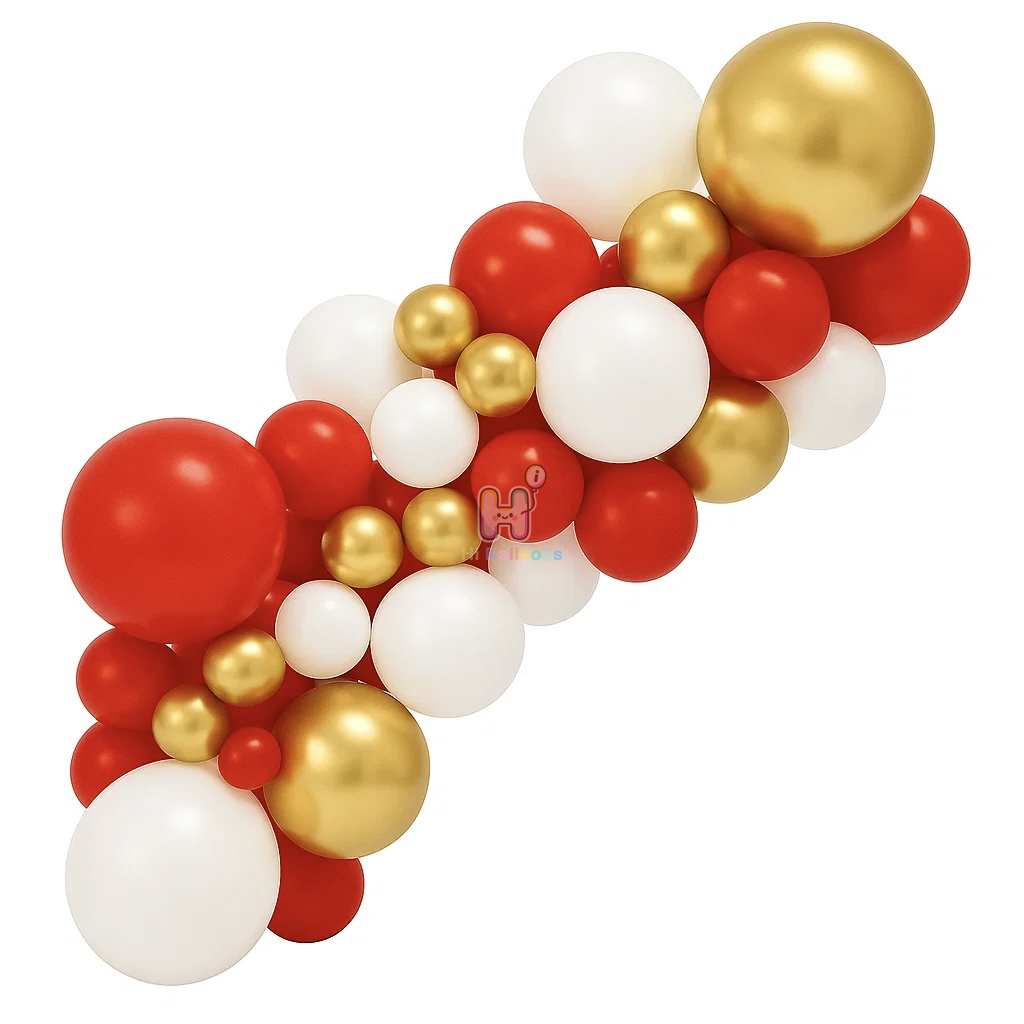 6-8 FT, White,Red,Gold, Christmas Latex Balloon Garland Kit