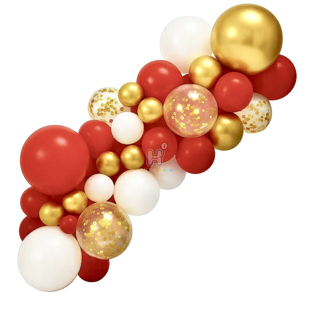 6-8 FT, White,Red,Gold,Gold Confetti, Christmas Latex Balloon Garland Kit
