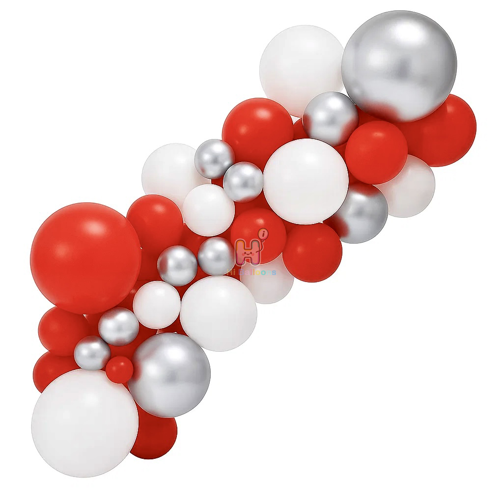 6-8 FT, White,Red,Silver,Christmas Latex Balloon Garland Kit