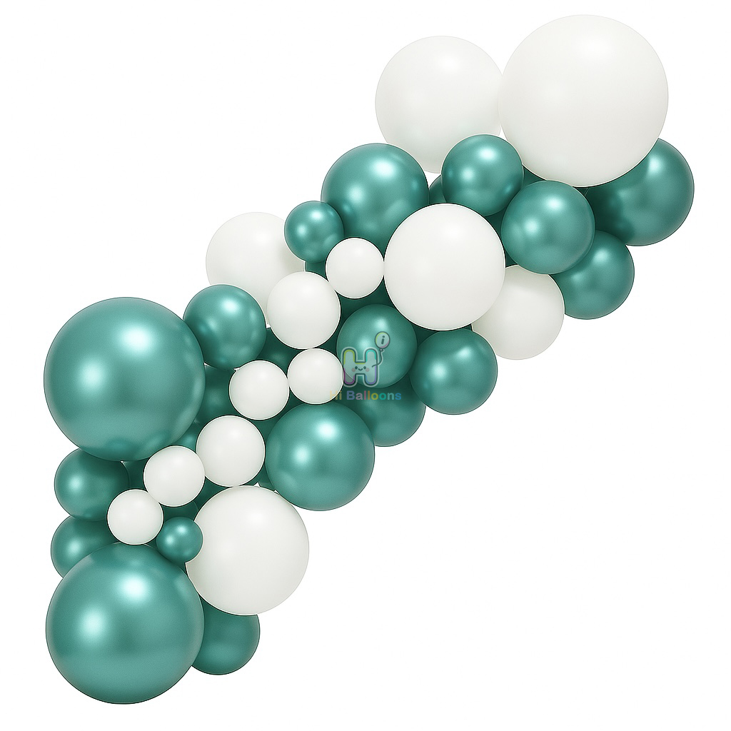 6-8 FT, White,Metallic Green,Christmas Latex Balloon Garland Kit