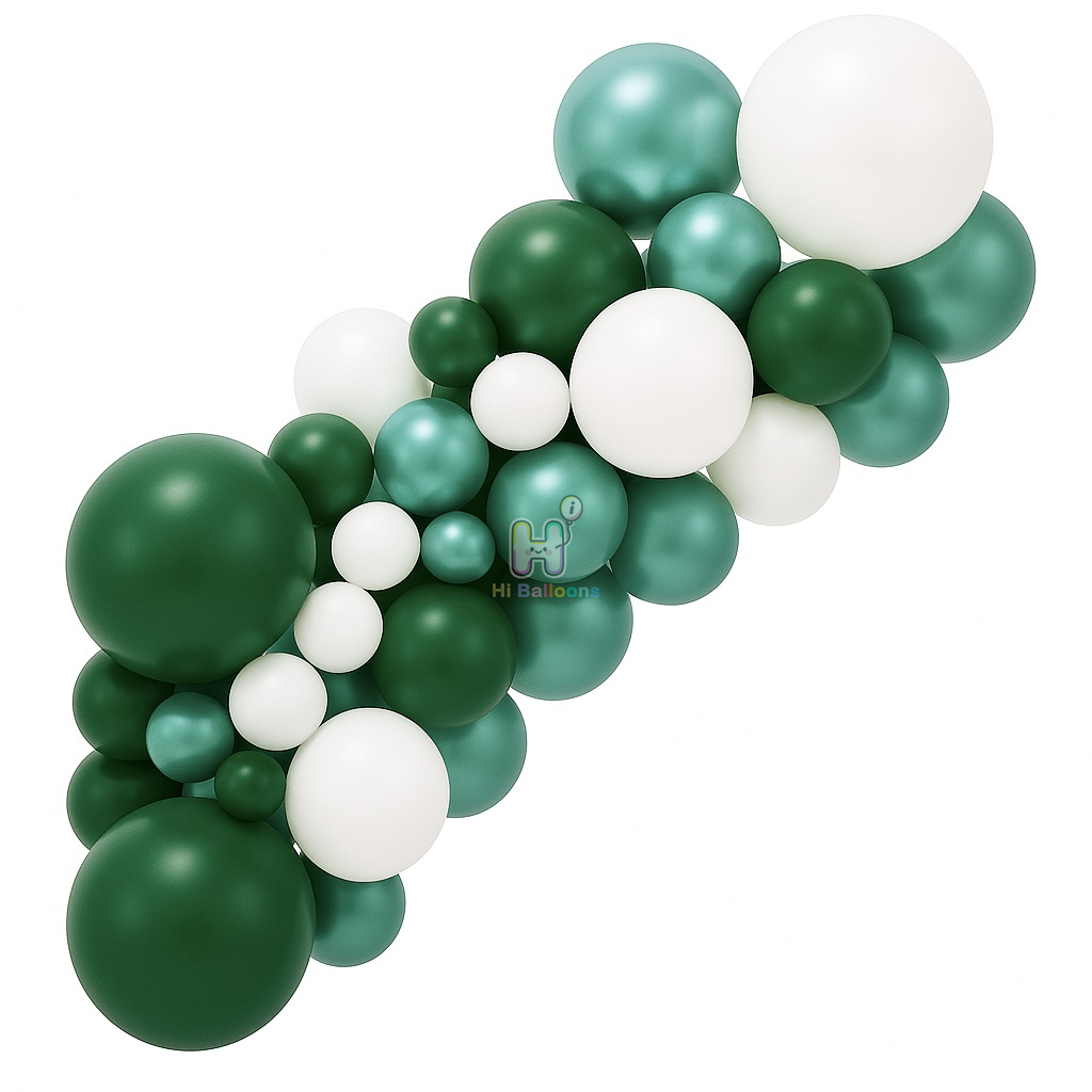 6-8 FT, White,Dark Green,Metallic Green,Christmas Latex Balloon Garland Kit