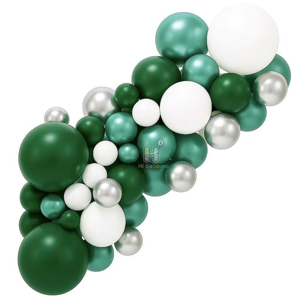 6-8 FT, White,Dark Green,Silver,Metallic Green,Christmas Latex Balloon Garland Kit