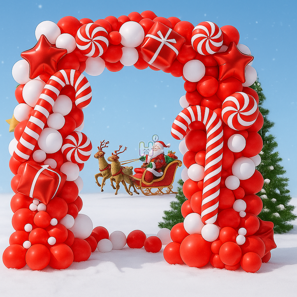 20FT, White,Red, Christmas Balloon Garland Kit With Foil Balloons