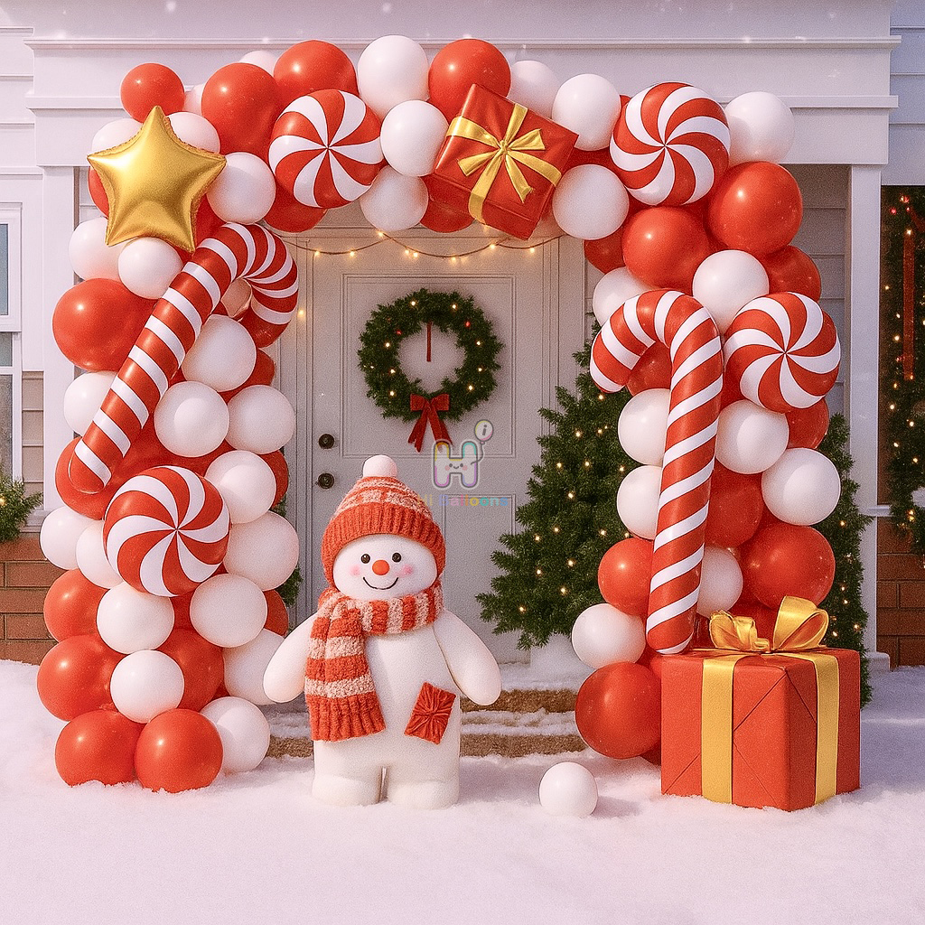20 FT, White,Red, Christmas Balloon Garland Kit With Red and Gold Foil Balloons