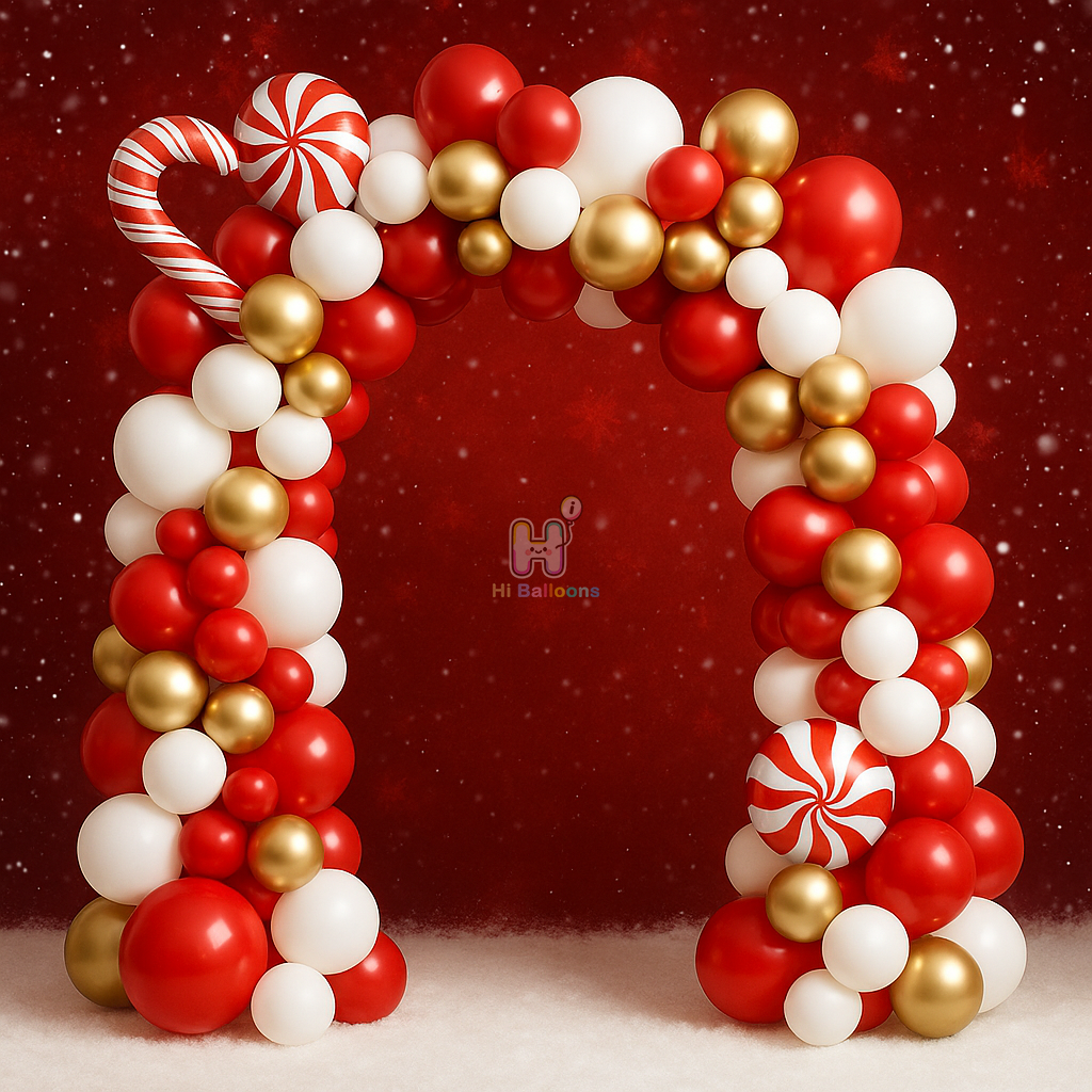 16 FT, White,Red,Gold, Christmas Balloon Garland Kit With Foil Balloons