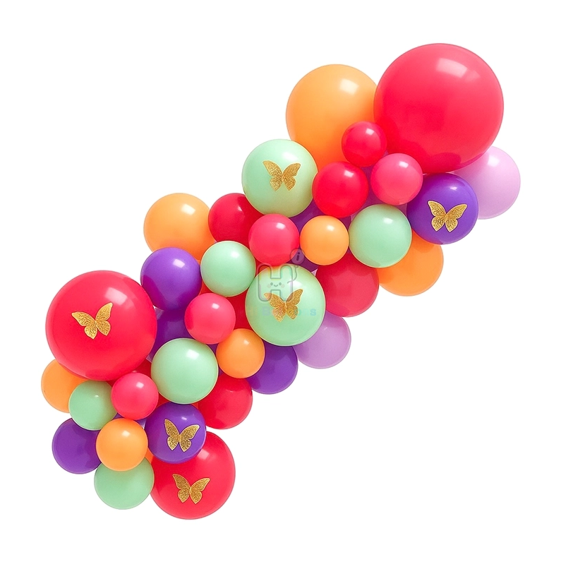 6 FT, Rose,Purple,Orange,Pastel Tiffany Blue, Colorful Balloon Garland Kit With 3D Butterfly Stickers