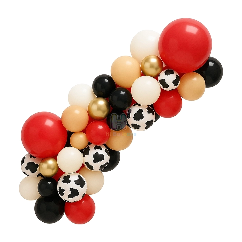 6 FT, Red,Black,Nude,White,Gold, Cow Print,Western Balloon Garland Kit