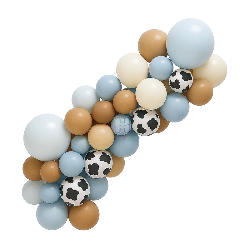 6 FT, Pastel Blue,Khaki,Ivory White, Cow Print,Western Balloon Garland Kit