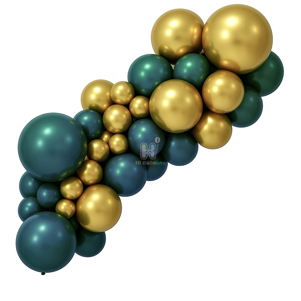 6-8 FT, Christmas Green,Metallic Gold, Christmas Latex Balloon Garland Kit