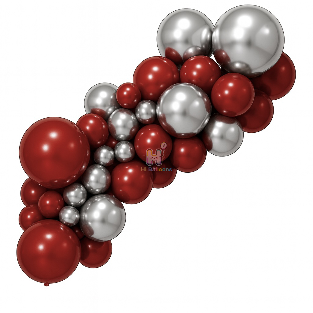 6-8 FT, Christmas Red,Metallic Silver, Christmas Latex Balloon Garland Kit
