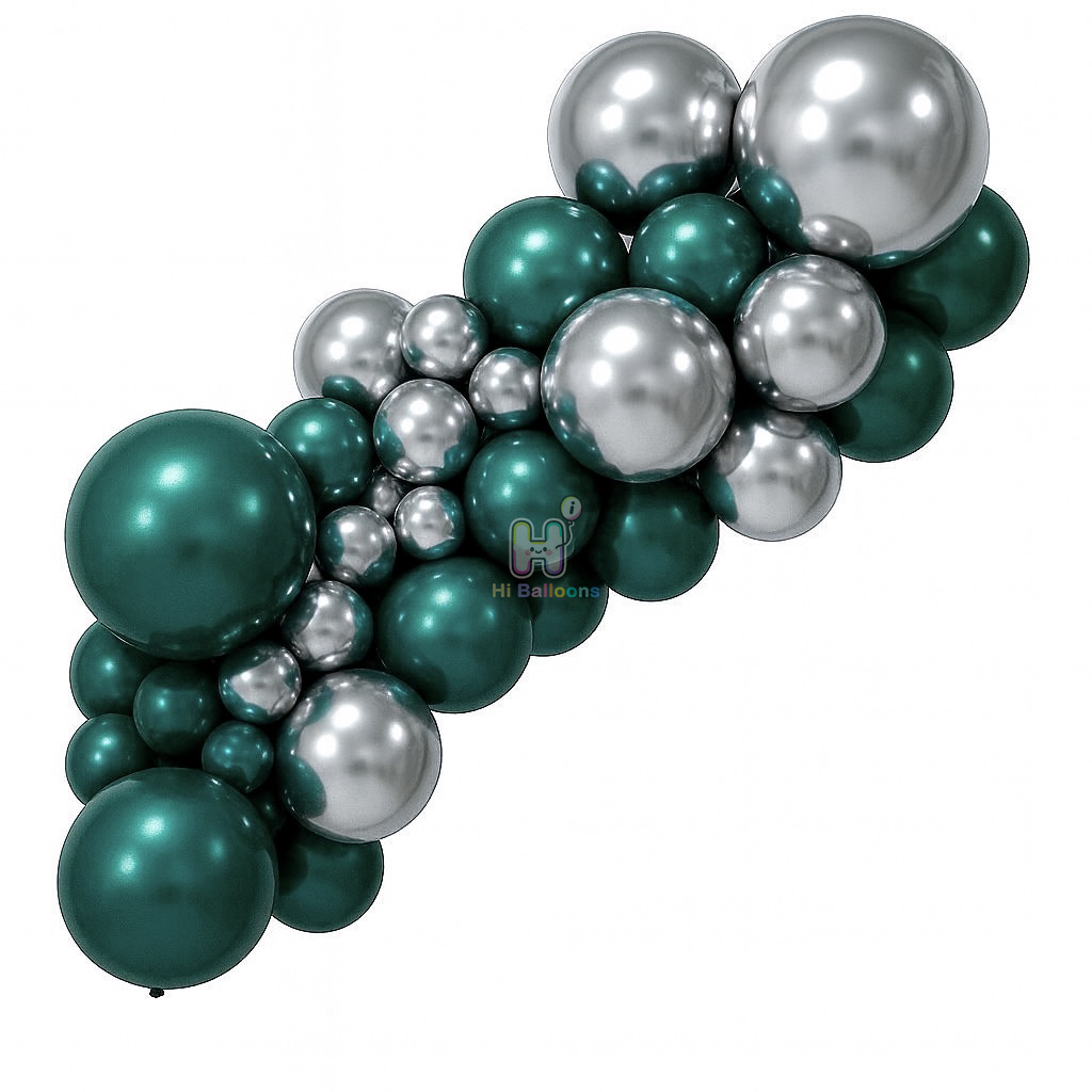 6-8 FT, Christmas Green,Metallic Silver, Christmas Latex Balloon Garland Kit