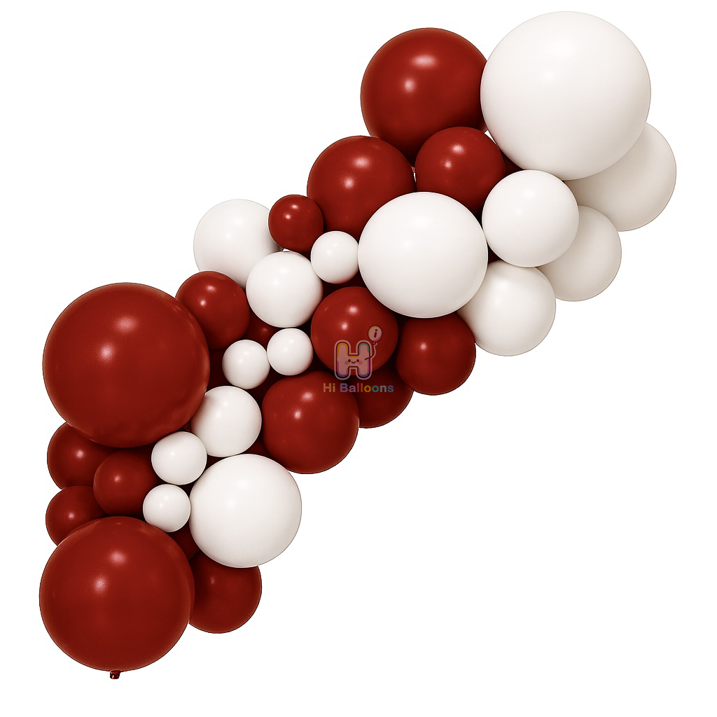 6-8 FT, Christmas Red,Matte White, Double Layer Latex Balloon Garland Kit