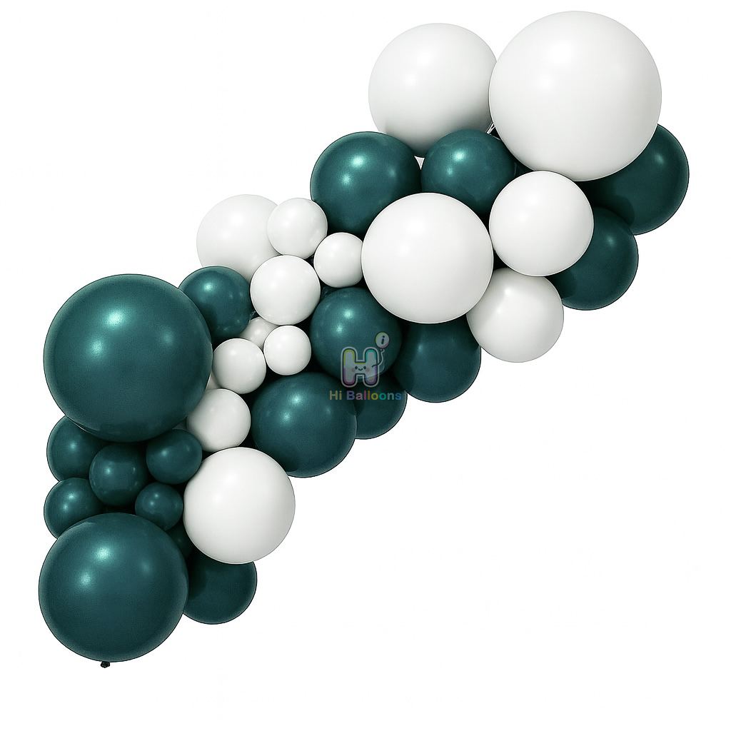 6-8 FT, Christmas Green,Matte White, Double Layer Latex Balloon Garland Kit
