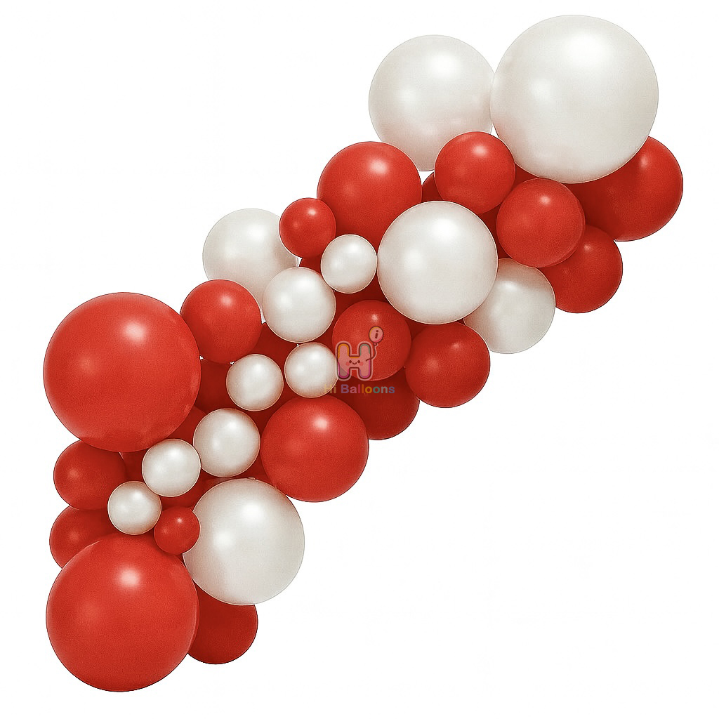 6-8FT, Happy New Year Red,Pearl Luxury White, Double Layer Latex Balloon Garland Kit