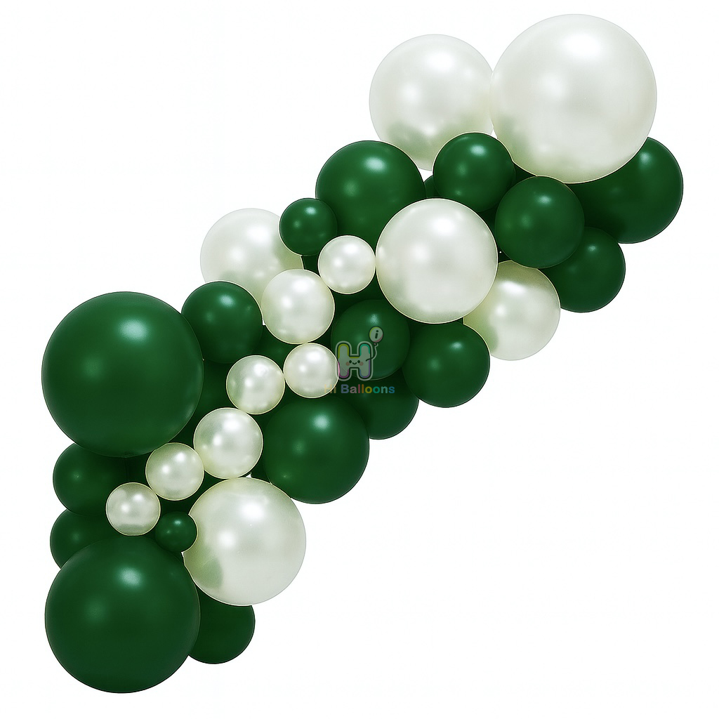 6-8 FT, Happy New Year Green,Pearl Luxury White, Christmas Latex Balloon Garland Kit