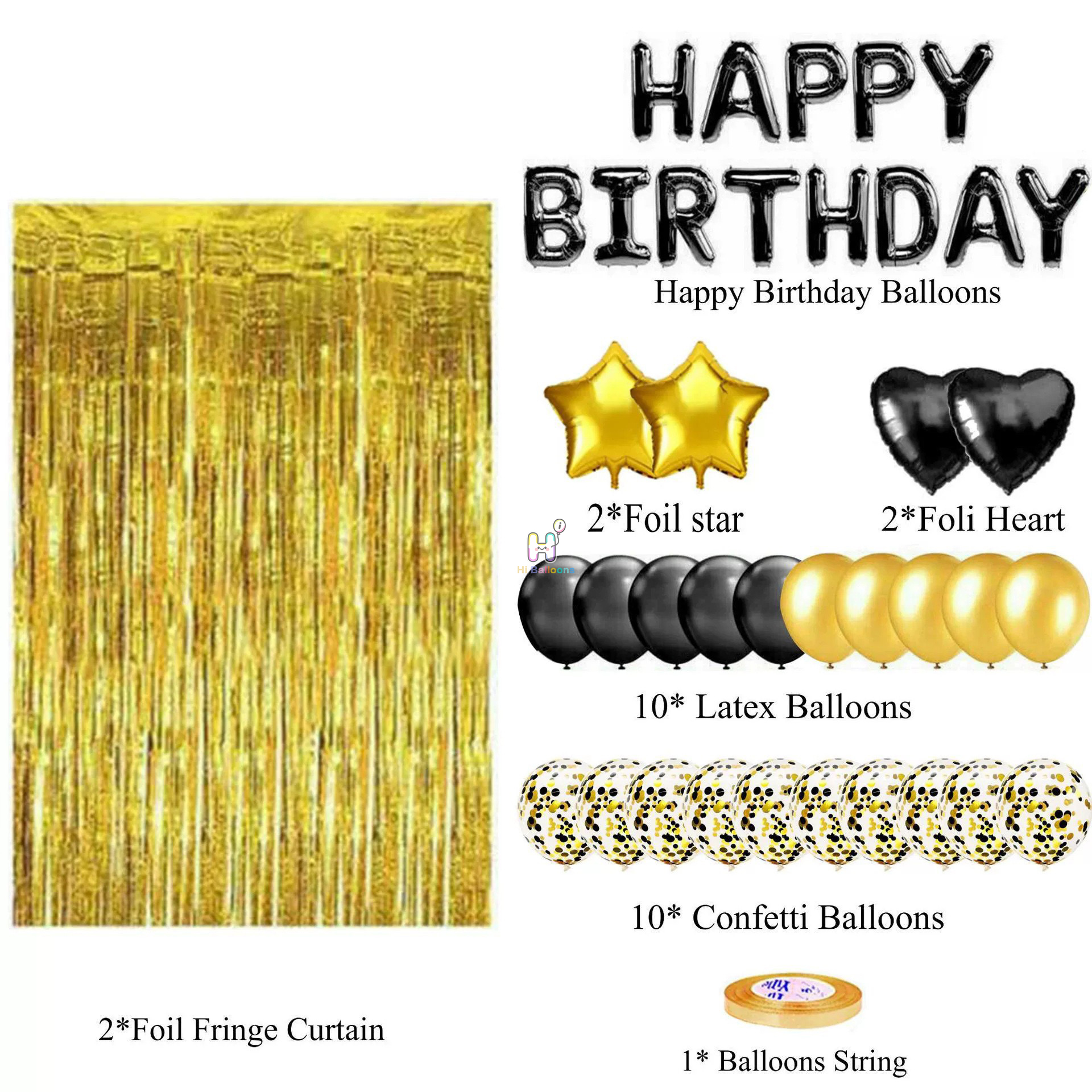 28ct, Black,Gold, Balloon Kit With Foil Curtains for Birthday