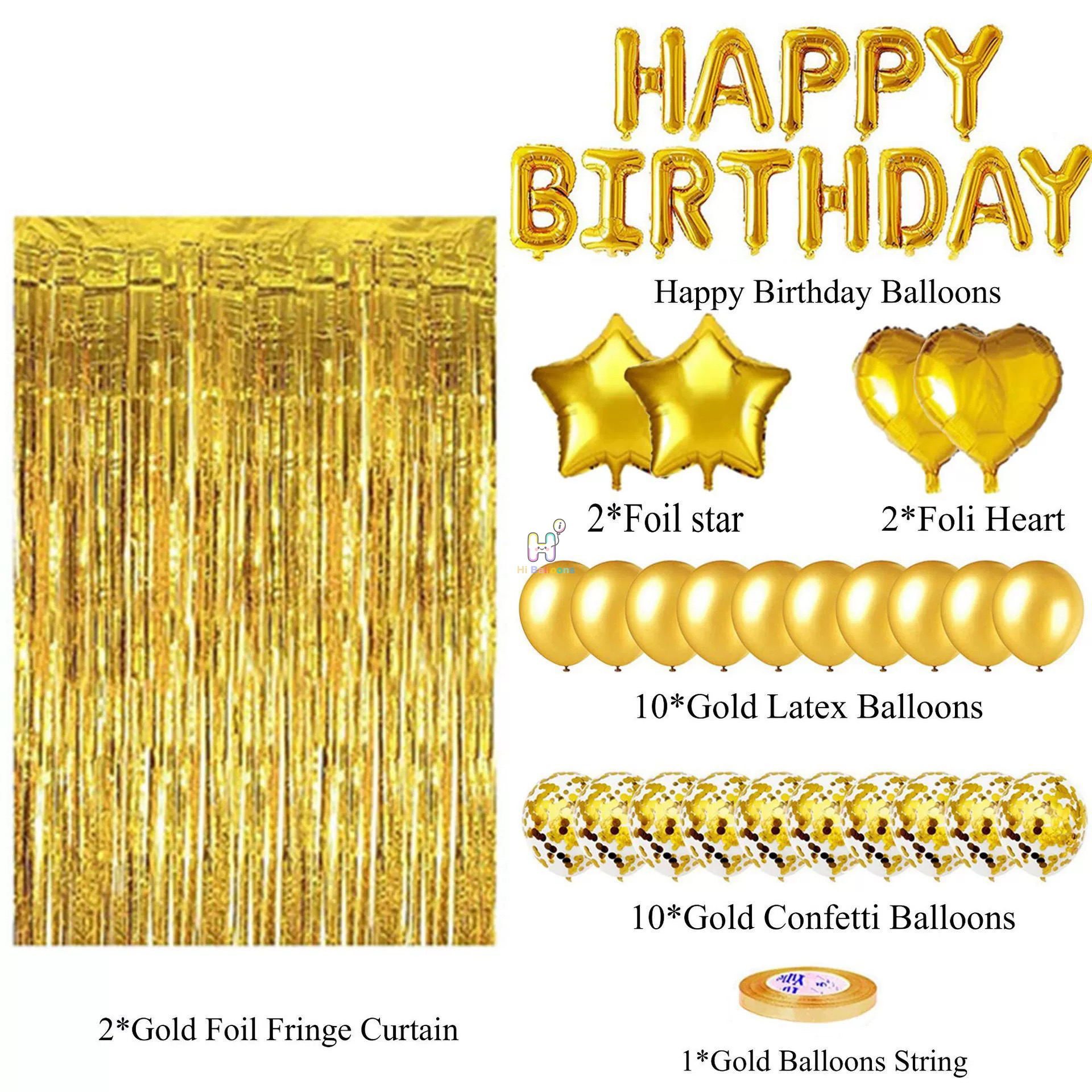 28ct, Gold, Balloon Kit With Foil Curtains for Birthday