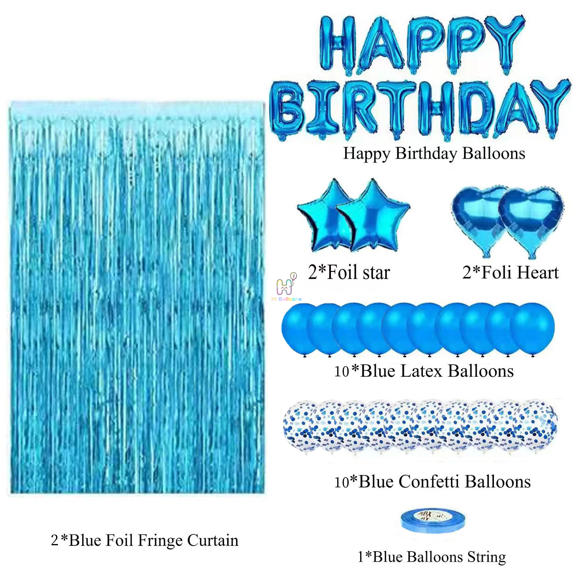 28ct, Blue, Balloon Kit With Foil Curtains for Birthday