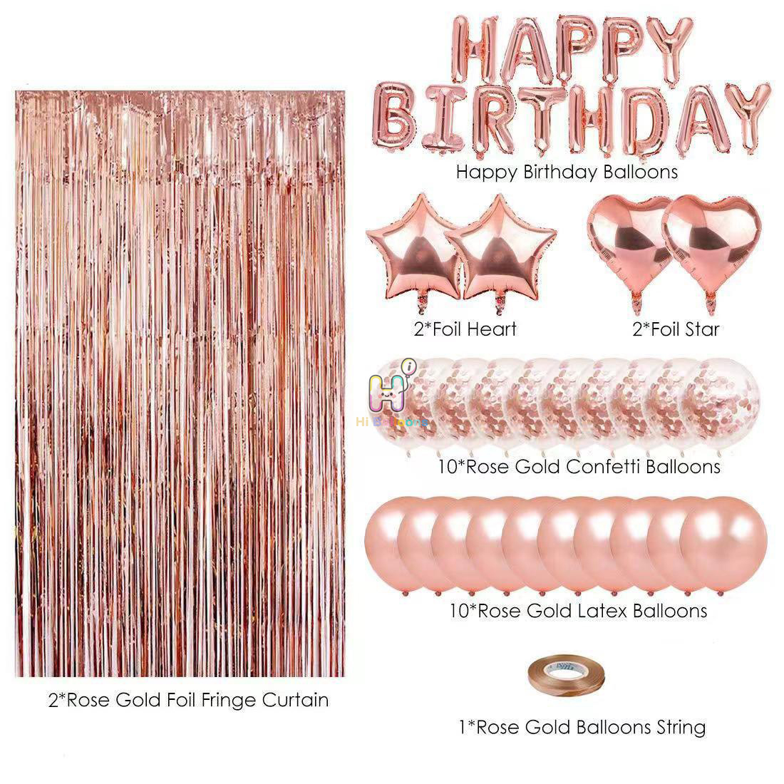 28ct, Rose Gold, Balloon Kit With Foil Curtains for Birthday
