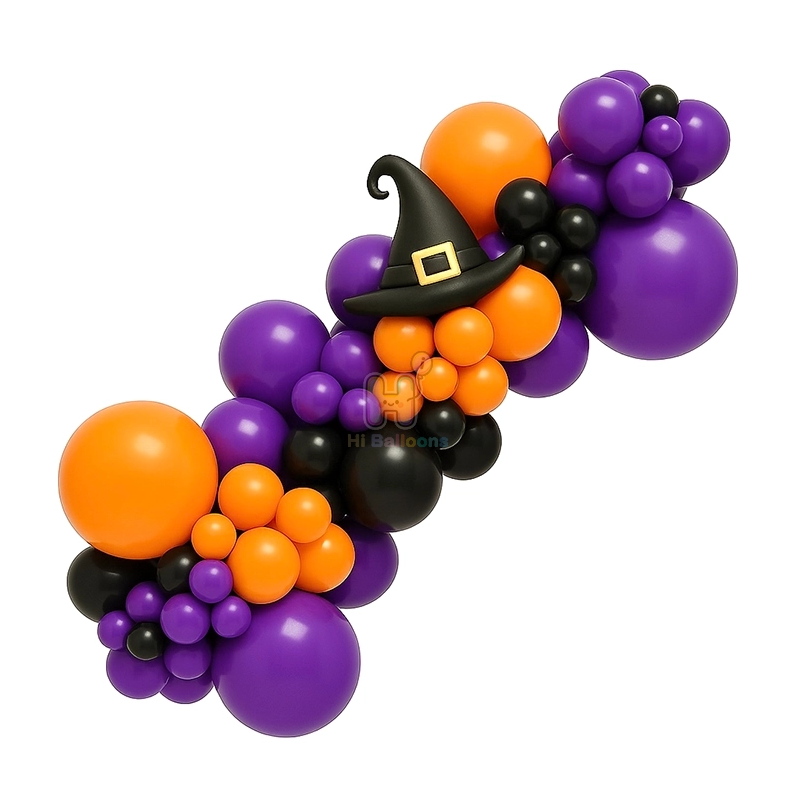 6 FT, Orange,Black,Purple,Halloween Balloon Garland Kit With Witch Hat Balloon