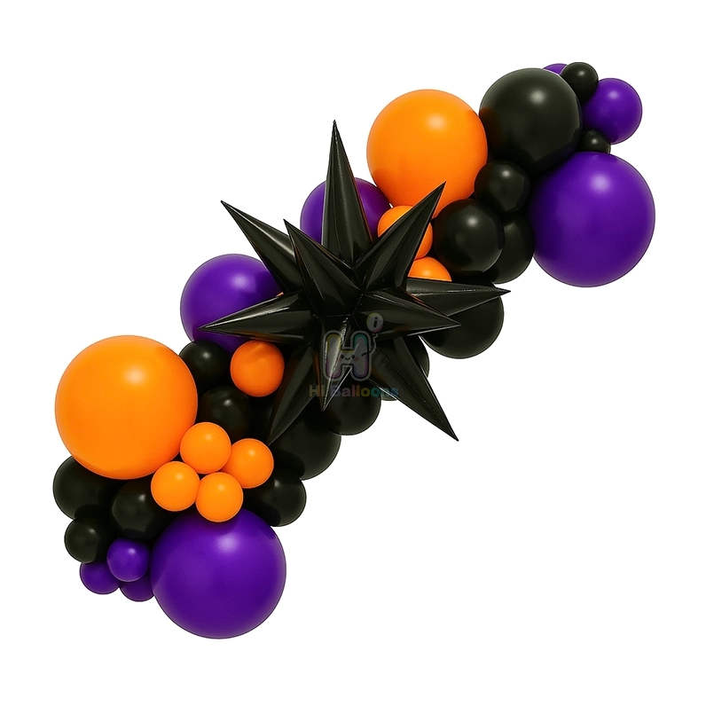 6 FT, Purple,Black,Orange, Halloween Balloon Garland Kit With Unassembled Bursting Star