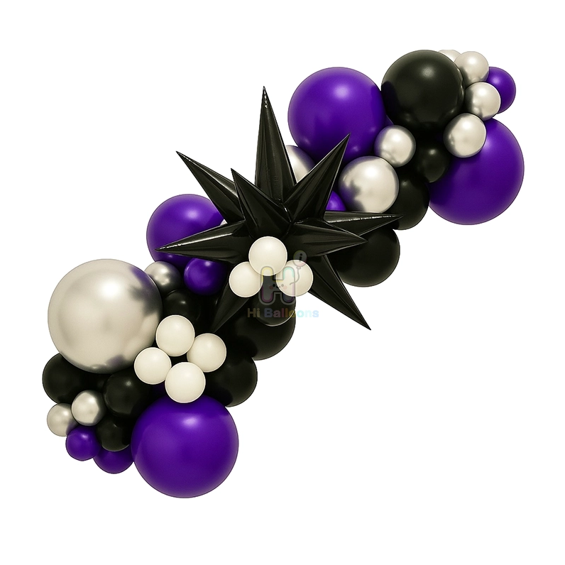 6 FT, Purple,Black,White,Silver, Halloween Balloon Garland Kit With Unassembled Bursting Star