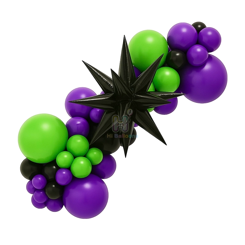 6 FT, Purple,Black,Apple Green, Halloween Balloon Garland Kit With Unassembled Bursting Star