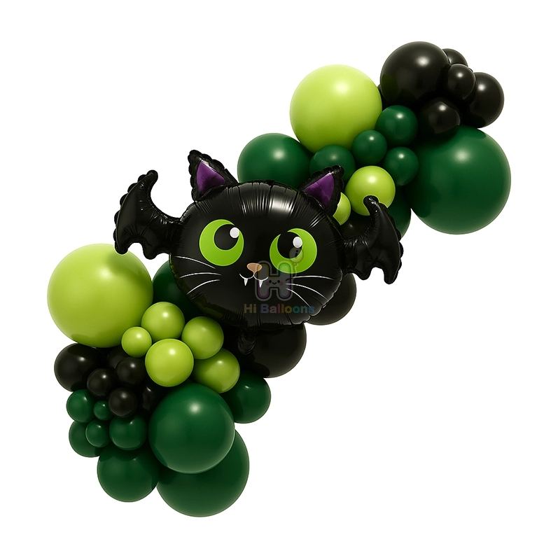 6 FT, Olive,Black,Dark Green, Halloween Balloon Garland Kit With Bat Foil Balloon