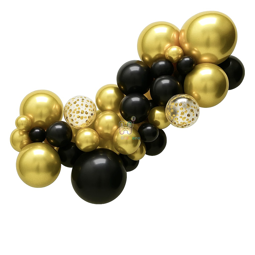 6 FT, Black,Gold,Gold Confetti, Latex Balloon Garland Kit