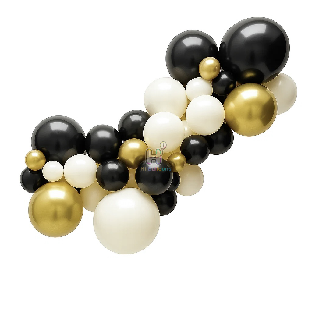 6 FT, White,Black,Gold, Latex Balloon Garland Kit