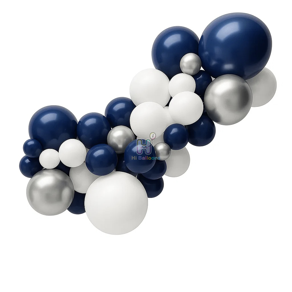 6 FT, White,Night Blue,Silver, Latex Balloon Garland Kit