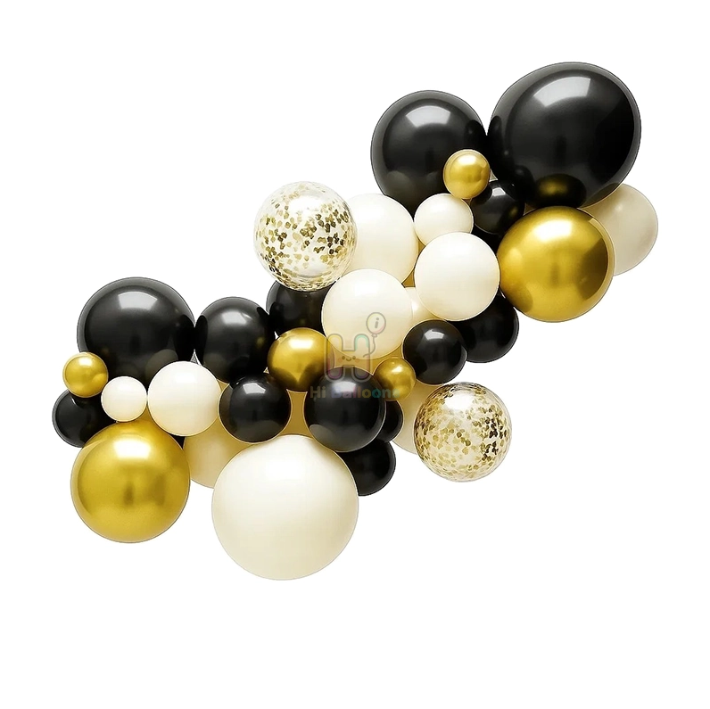 6 FT, White,Black,Gold,Gold Confetti, Latex Balloon Garland Kit