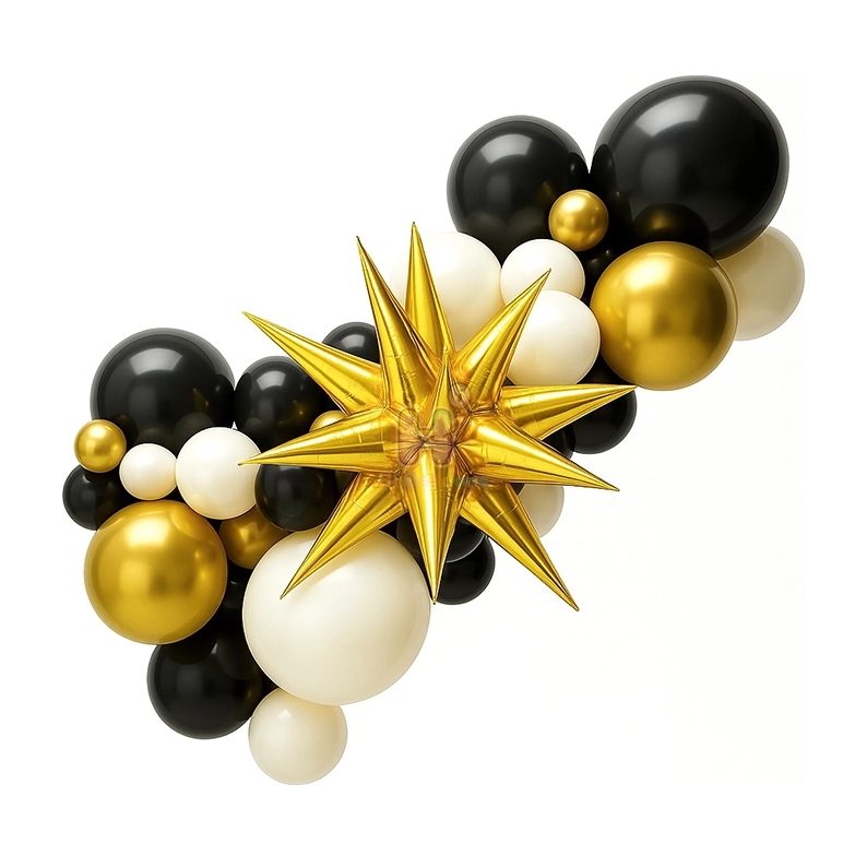 6 FT,Black,White,Gold Balloon Garland Kit With Gold Unassembled Bursting Star