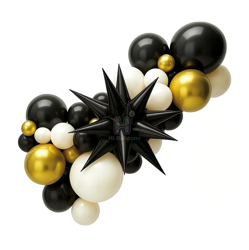 6 FT,Black,White,Gold Balloon Garland Kit With Black Unassembled Bursting Star